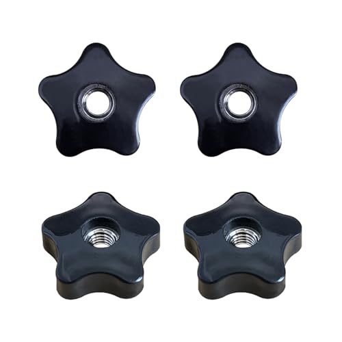 4 Pcs Star Knobs, 3/8-16 Knob Through Hole Hand Tighten Clamping Knobs Plastic Black Threaded Nuts for T Track Bolts, Jig, Mechanical Equipment (3/8''-16)