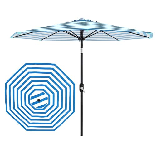 Garvee 9FT Outdoor Patio Umbrella 8 Sturdy Ribs Outdoor Table Umbrella with Crank Lift & Push Button Tilt - UV Protection Waterproof Market Umbrellas