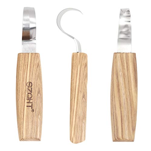 SZQHT Wood Carving Hook Knives Set for Carving Spoons Bowls Kuksa and Cups Right Handed Spoon Carving Tools for Professional Spoon Carvers and Beginners (Bundle E) - Thumbnail 4