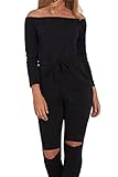 Prograce Woman's Boat Neck Long Sleeve Cut Out Pants Casual Jumpsuits Rompers Black XL