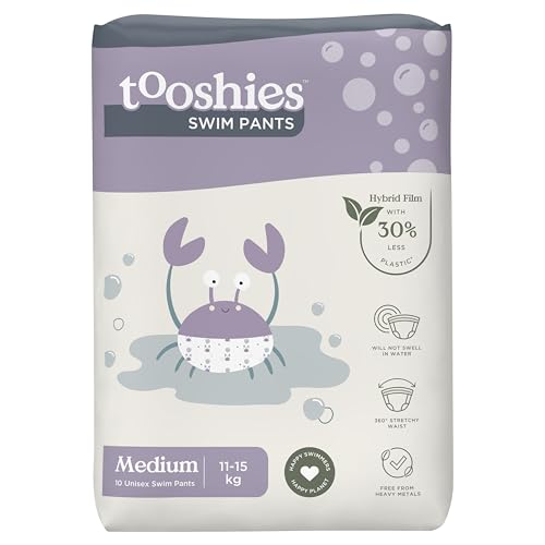 Tooshies Swim Pants | Size Medium 12 - 17 kgs | Hybrid film with 30% Less Plastic | No Swell | Pull Up and tear off | Crab Print | Unisex | 10pk