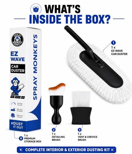 Image of 3 in 1 Combo EZ Wave Car Duster Kit with 2 Pcs Interior Car Cleaning Detailing Tool (Combo - 3 Pack)