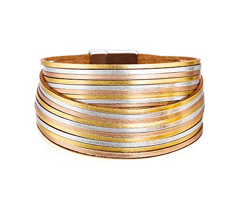 Image of Fesciory Leather Wrap Bracelets for Women, Boho Leopard Multi-Layer Crystal Beads Cuff Bracelet Jewelry
