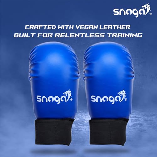 Image of Snaga Moulded Karate Gloves, Punching Bag Glove for Training, Foam Padding, Elastic Hook & Loop Wrap Around Strap, Gloves for Better Protection, Performace and Comfort. (Blue, L) (14 + Years Old)