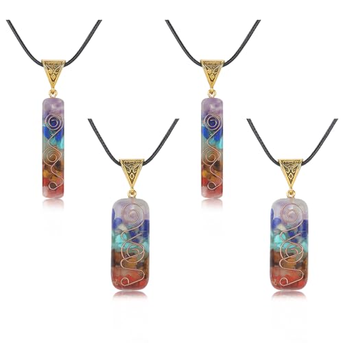 LEGENTLISUR 4 Piezas Colgante Rectángulo Natural 7 Chakras Collar Chakras 7 Collar Meditación Rectangular Grava Chakras Para Órganos Protección Energía Yoga Meditación Equilibrio Orgón