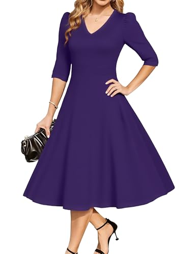 MAKABO Vintage Cocktail Purple Dress for Women 2026, V...
