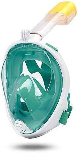 Kids Snorkel Mask with Latest Dry Top Breathing System, 180 Degree Panoramic View Full Face Snorkel Mask Anti-Fog Anti-Leak ,Snorkeling Gear for Kids(Green,S/M)