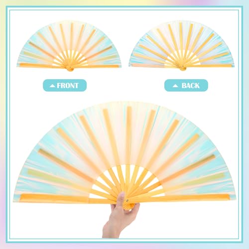 Image of Maitys Large Rave Fan Folding Handheld Fans 13'' Clap Fans for Line Dancing Clack Fan Holographic Festival Accessory for Martial Art Gift Performance, Includes 2 Pouch