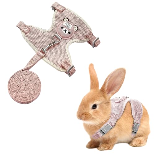 NJCXOLA Laisse pour Lapin Accessoires, Harnais pour Lapin, Colliers et laisses pour Petits Animaux, réglable, Respirant (Rose S)