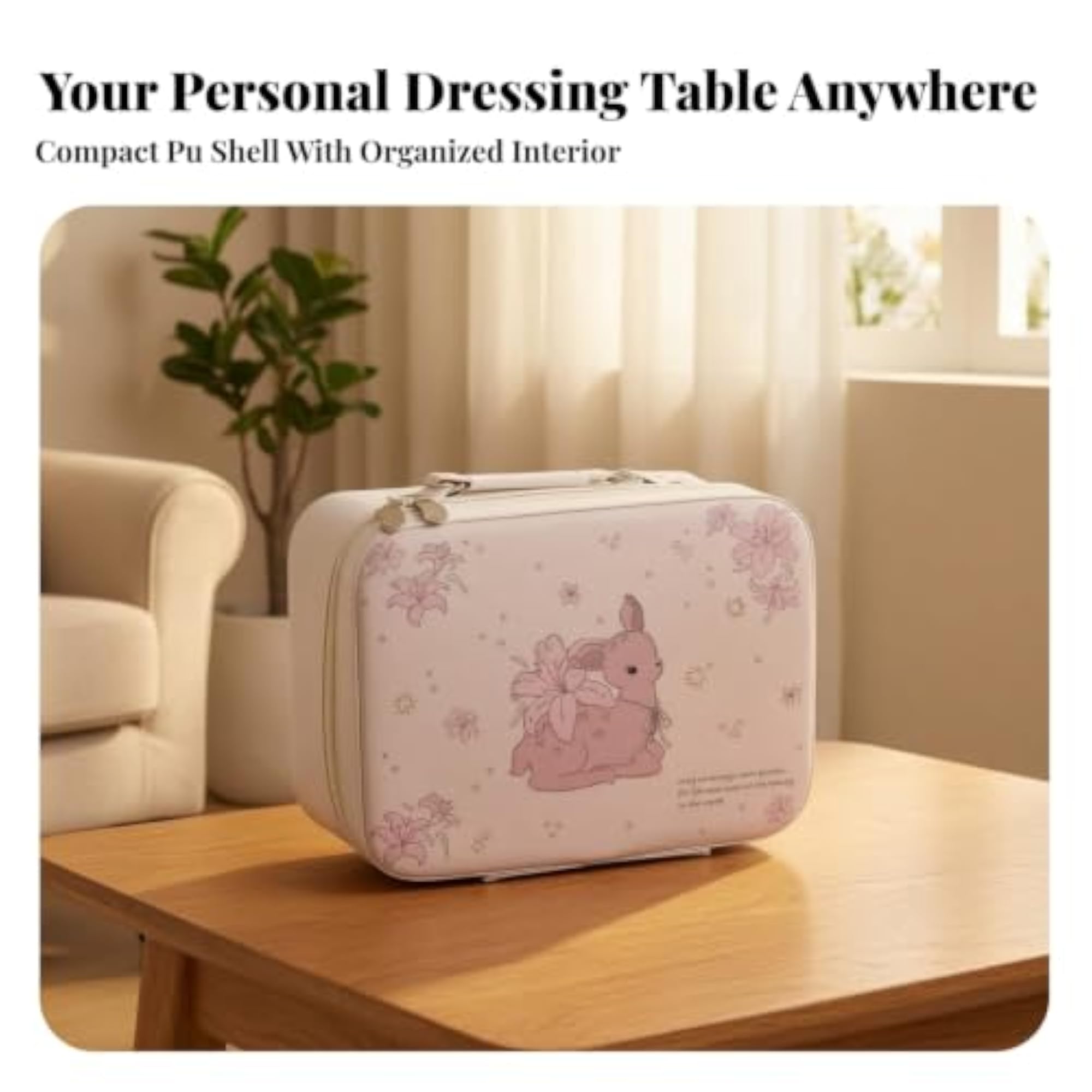 Portable Cosmetic Case with Mirror, Hard-Shell Makeup Organizer