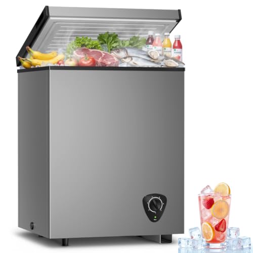 Image of 3.5 Cu.Ft Small Chest Freezer - Compact Deep Freezer 7 Adjustable Temperature with Removable Basket, Energy Saving Super Quiet for Garage, Office, Kitchen, or Apartment, Gray