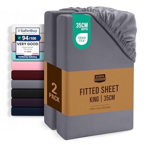 Utopia Bedding Fitted Sheet King (2 Pack) Grey