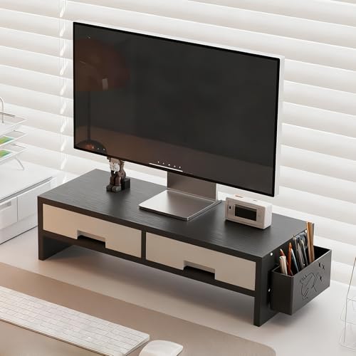 Support de moniteur avec double tiroir de rangement pour écran de bureau - 3