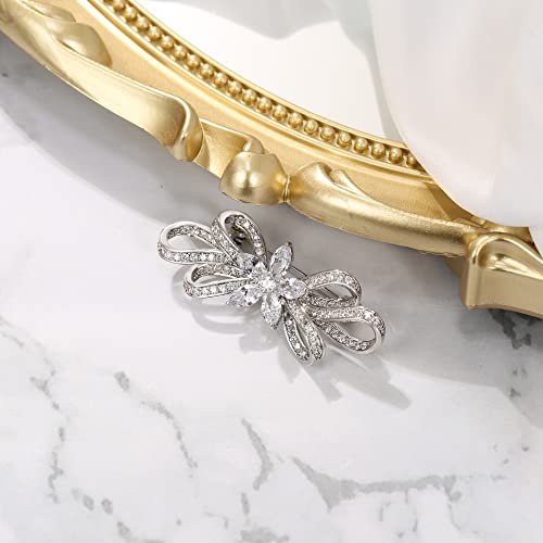 Image of BriLove Wedding Bridal Brooch Pin for Women Fashion CZ Marquise Crystals Rhinestones Flower Brooches