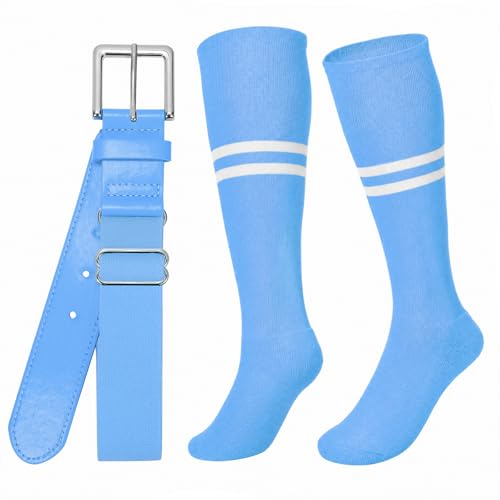 Image of XZQTIVE Baseball Softball Socks and Belt Combo Set Adjustable Softball Socks and Elastic Belt for Kids Youth Adult