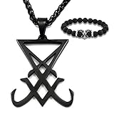 Gungneer Black Sigil of Lucifer Pendant Necklace Stainless Steel Stanic Symbol Jewelry Accessory Men Women