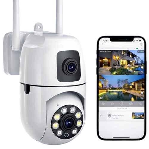 Image of Outdoor PTZ WiFi Security Camera, Dual Lens HD CCTV with Full Colour Night Vision, IP66 Weatherproof, AI Human Detection, Two-Way Audio, Pan Tilt Zoom Control