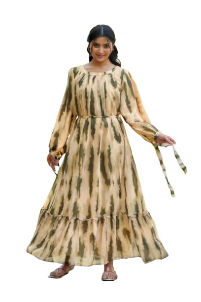 Georgette Fabric with Crepe Lining for no Transparency Gathering Pattern Gown Shibori Bishop Sleeves with Elastic Cuffs Balloon Gown-image-11