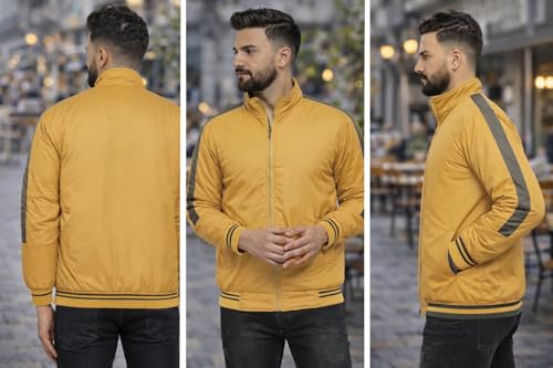 Image of Ben Martin Men's Stylish Reversible Bomber Jacket || Mustard & Olive Jacket For Men || Lightweight Nylon Winter Jacket with Ribbed Cuffs || Casual & Smart Winter Wear || Double Sided Winter Jackets.