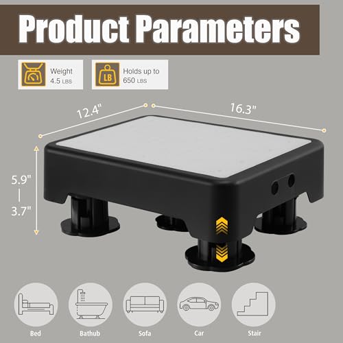 Image of CHIKILLA Adjustable Step Stool for Bedside High Beds, Glow in the Dark Bed Steps for Adults Elderly, 650LBS Heavy Duty Non-Slip Safety Platform for Car, Bathtub, Kitchen, 3 Height Settings 3.7 inch-5.9 inch