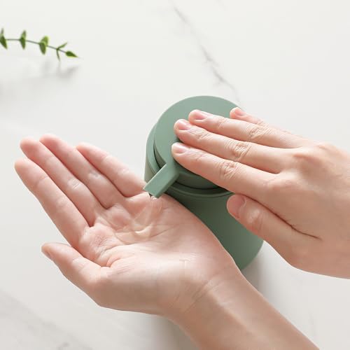 Image of YAUKPH Sage Green Liquid Hand Soap Dispenser Plastic 11 oz - Modern Minimalist Style for Bathroom & Kitchen Countertop Refillable