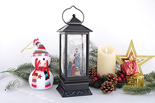 Image of Eldnacele Nativity Singing Snow Globe Lantern with 6 Hour Timer | Battery Operated USB Powered, Spinning Water Swirling Glitter Snow Globe Lamp, Holiday Indoor Decoration Christmas Gift