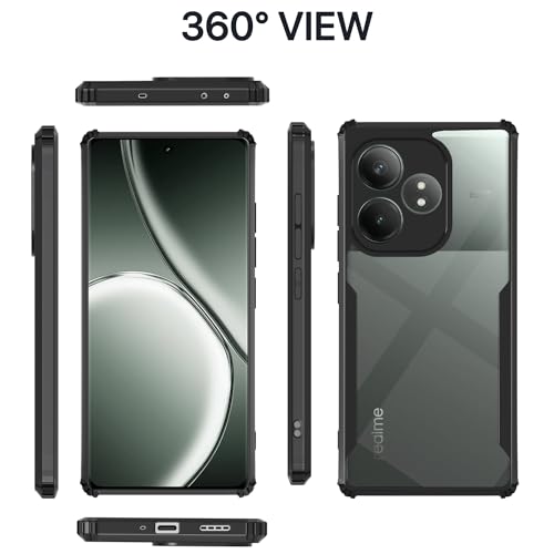 Image of Pikkme Realme GT 6T 5G Back Cover | Crystal Clear Transparent Back | Ultra Hyrbid | Full Camera Protection | Raised Edge | Bumper Back Case (Black)