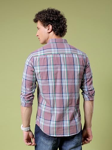 Image of The Indian Garage Co Men Slim Fit Checkered Full Sleeves Cutaway Collar Casual Shirt