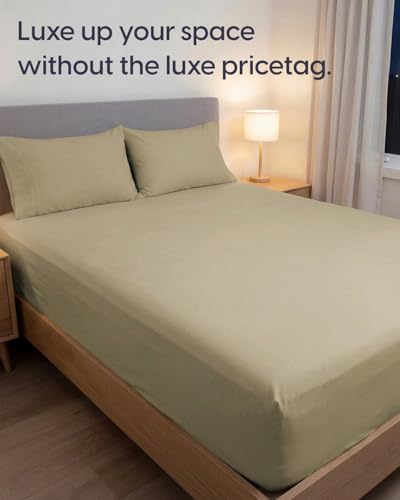 Image of Sleepy Town Split King Size Bed Sheets - 4 Piece - NO Flat Sheet Included - Split King Sheet Set - Soft, Comfy & Cooling - Easy Care - Wrinkle & Fade Free - Brushed Microfiber Bed Sheets (Beige)