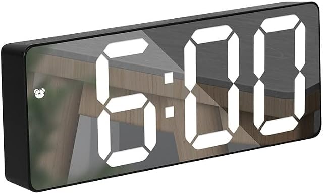 FGTH Digital Clock Large Display, with Light Sensing Dimming Mode, Mirror Surface LED Electronic Clocks with USB Charge Ports Suitable for Home Bedroom Living Room Office Travel(Black)