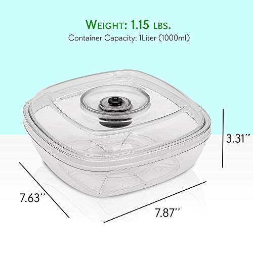 Nutrichef Air Vacuum Seal Food Container - 1 Liter Capacity Kitchen Reusable Airtight Food Saver Sealer Storage Box Canister Meal Prep, Lunch, Bread, Cereal, Keeps Food Fresh Tasty - Pkvscn1L #TOP5