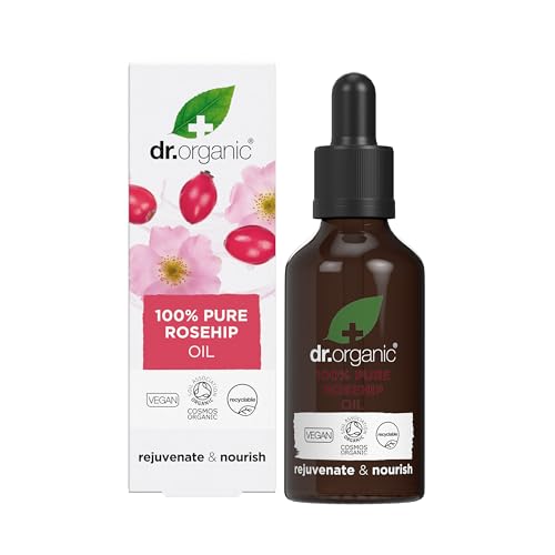 Aceite de Rosa Mosqueta Dr Organic, 100% Puro y Natural, Alto en Vitamina C, Rejuvenece y Nutre, Aceite Facial, Vegano, Libre de Crueldad, Sin Parabenos ni SLS, Orgánico, 50ml