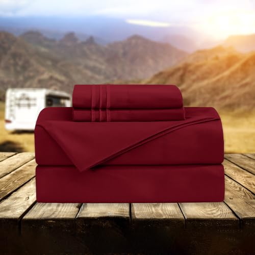 Image of Elegant Comfort Luxury 1500 Premium Hotel Quality Microfiber 4-Piece Sheet Set - Wrinkle Resistant, All Around Elastic Fitted Sheet, Deep Pocket up to 16 inch, RV Short Queen, Burgundy