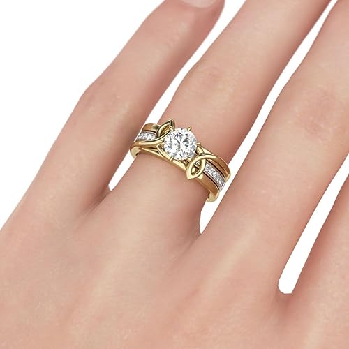 Jeulia 2.5 ct Women Gold Wedding Ring Set 925 Sterling Silver Twist Band Engagement Ring Round Cut Diamond Twist Rings Anniversary Promise with Jewelry Gift Box4