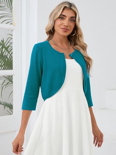 Image of Heymoments Women's 3 /4 Sleeve Casual Shrugs Lightweight Open Front Cropped Cardigan for Dresses