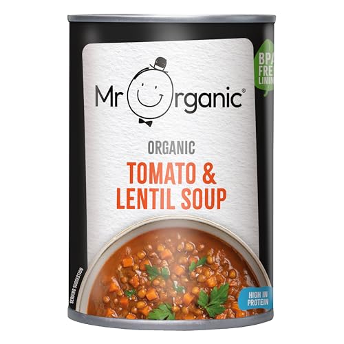 Mr Organic - Tomato and Lentil Soup - Organic and Delicious Tin, High in Protein and Fibre, Perfect for a Warm and Nutritious Meal