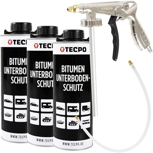 TECPO 3 protezioni sottoscocca, 1 litro di bitume nero + pistola a spruzzo