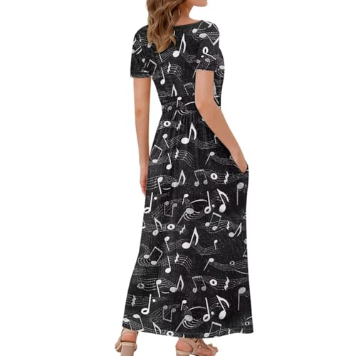 Image of Women's Fall Summer Short Sleeve Ankle Length V-Neck Party Dress with Pockets Size S-3XL