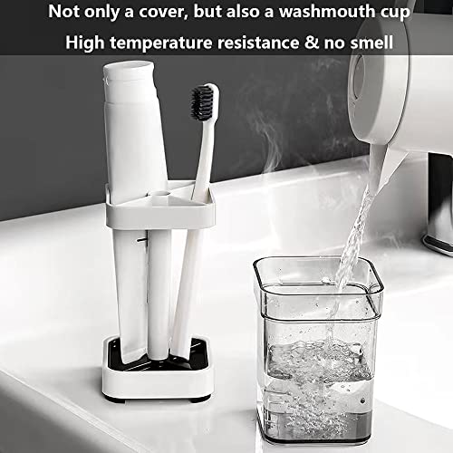 2 PCS Toothbrush Holder Stand with Cover/Cup, 4 Slots Toothbrush Holders for Bathrooms, Compatible with Toothpaste, Conventional Toothbrushes Storage, Razor Comb Multifunctional Storage - image 3
