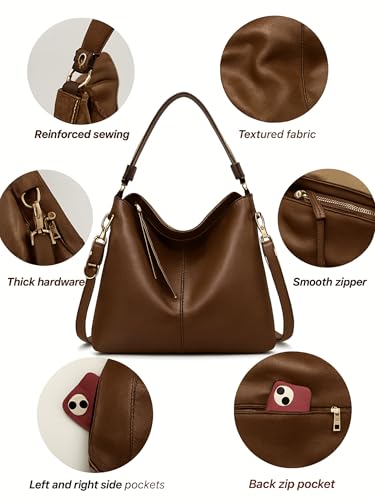 Image of ITALISH Brown Hobo Shoulder Handbag for Women in Faux Leather 39 x 33 x 13 cm