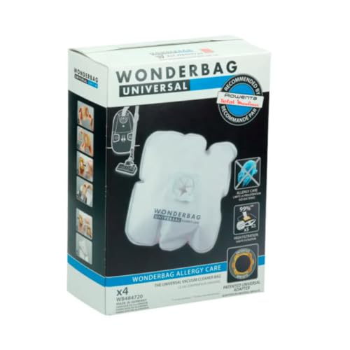 Bolsa Wonderbag Universal Rowenta WB484720 4 Unidades | De Microfibra de Alta Filtración | Compatibles con Aspiradores con Bolsa | Máxima Retención de Polvo y Protección del Motor