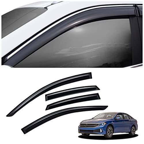 SAOKNCE 4-Piece Window Deflectors For 2014-2019 Nissan Note/Versa Note - Smoke Black Rain Guards
