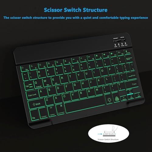 Image of ProElite Ultra-Slim Bluetooth Keyboard Upto 11.5 inch Portable Mini Wireless Rechargeable Keyboard for Apple iPad, iPhone, Samsung /Lenovo Tablets, iPadOS /iOS /Android Built-in 7-Colors Backlit, Black