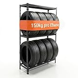 Relaxdays Reifenregal für 8 Reifen, HxBxT 180 x 110 x 40 cm, 450 kg, Stahl, Stecksystem, Reifenlager Werkstatt, schwarz