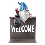 Bshine Gnome Garden Statue Outdoor Decor Solar Lights, Gnome Fence Hanging Solar Lantern, Creative Housewarming Gift Suitable for Lawn Ornaments, Porch, Patio, Path, Backyard Decoration
