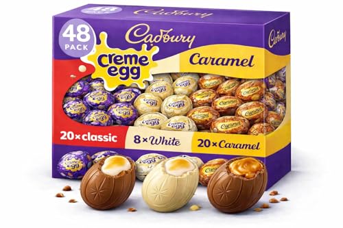 Cadbury Creme Egg Selection Gift Pack 48 x 40g 8 White Chocolate 20 Caramel & 20 Classic Easter Egg Hunt Perfect For Easter Egg Hunt School Offices Bulk