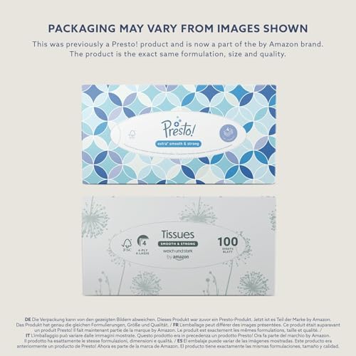 by Amazon 4-lagige Papiertaschentücher-Boxen, 1200 Stück, 12 Packungen mit 100