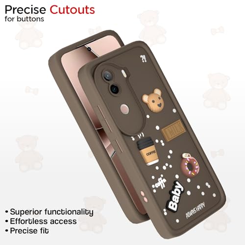 Image of Outlouders Back Cover for iQoo Z9s 5G / Vivo V40e 5G | 3D Cartoon Cute Fun Bear | Silicone Full Body Protection Bumper Case (Brown)