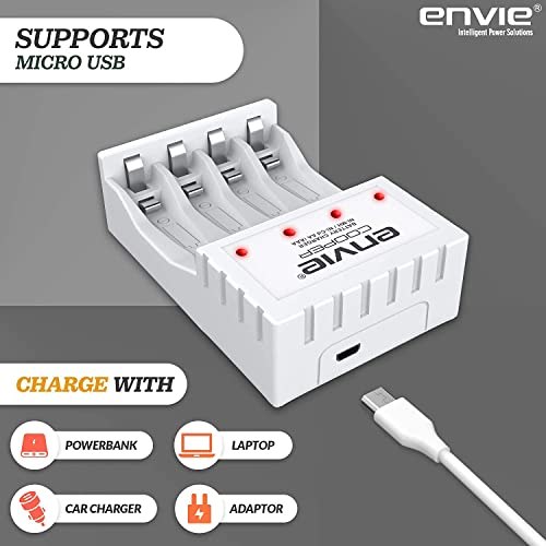Image of ENVIE (ECR 20MC+2800+1100) Standard Charger ECR 20 MC for AA & AAA Ni-mh /Ni-Cd Rechargeable Batteries | LED Indicator | 600MA Output Current | with 2xAA2800 & 2xAAA1100 Rechargeable Batteries
