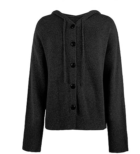 Image of Women's Hooded Cardigan Sweater Long Trendy Button Coat